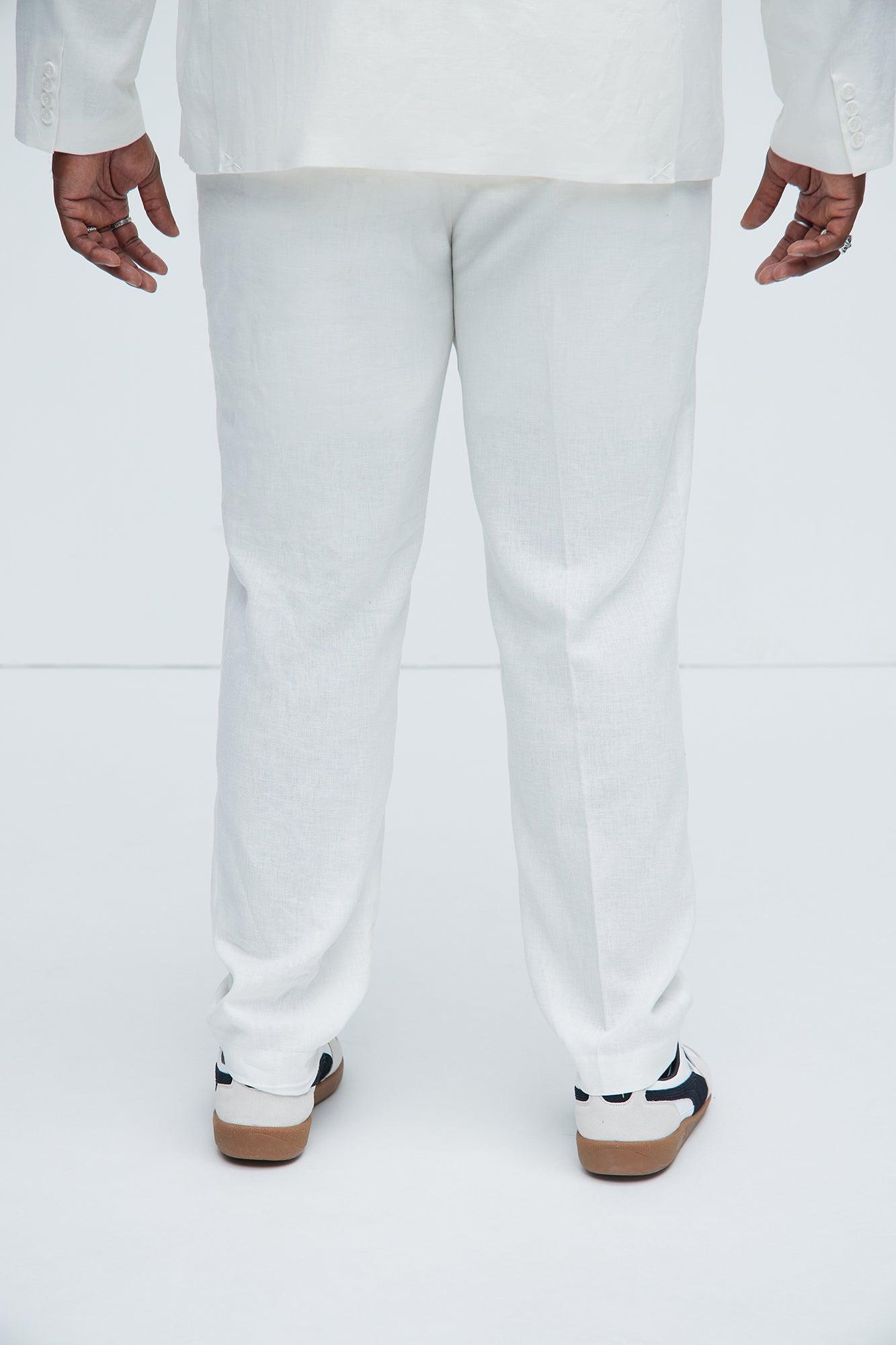 Bahamas Straight Linen Trousers - White Product Image