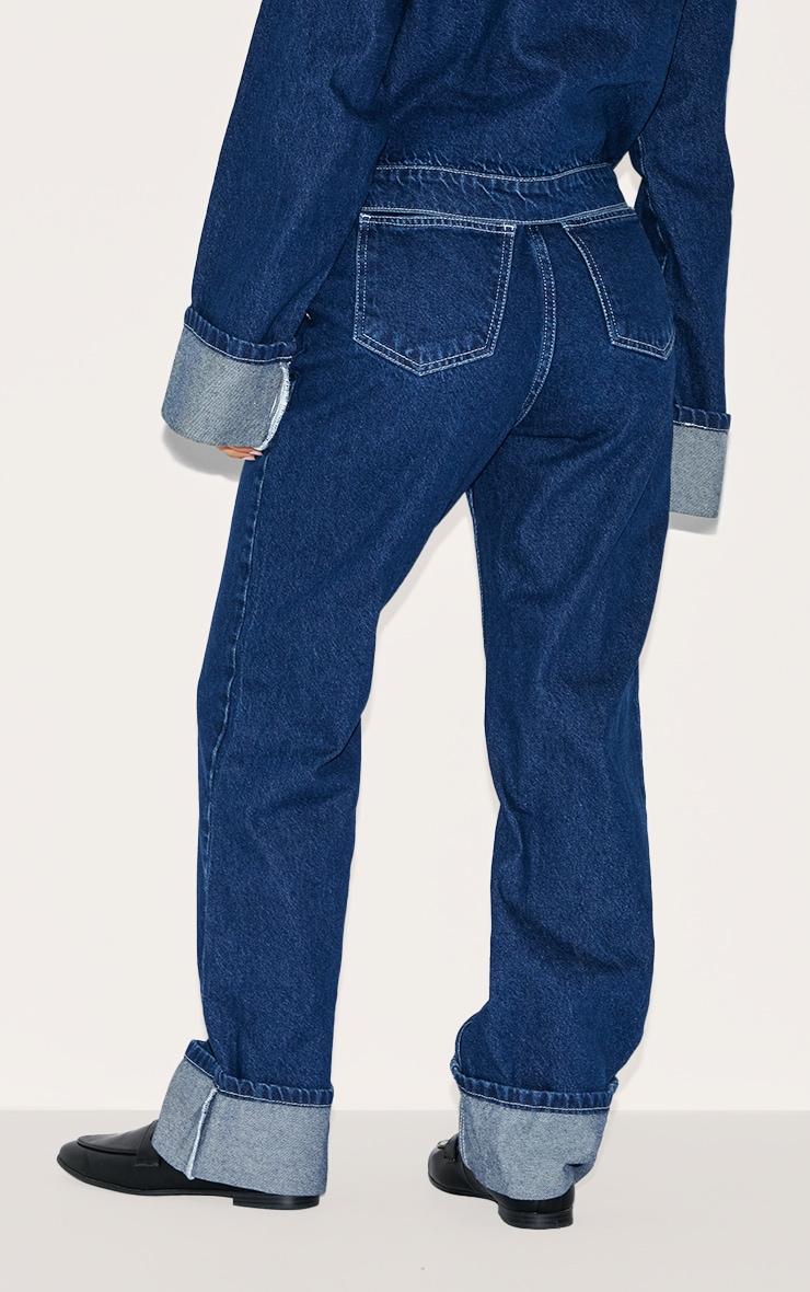 Petite Indigo Denim Turn Up Wide Leg Jeans Product Image