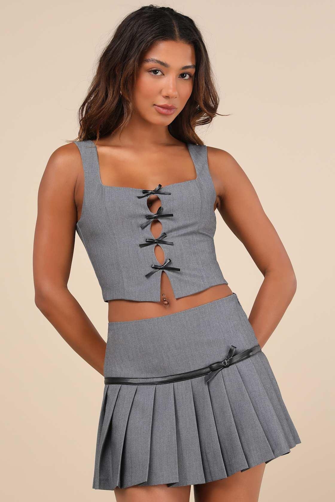 Agnes Charcoal Grey Pleated Mini Skirt Product Image