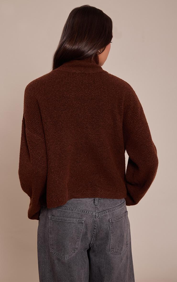 Chocolate Half Zip Soft Knit Sweater Product Image