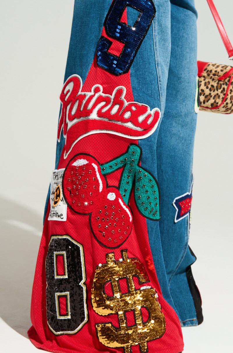 NOT SORRY PATCHWORK DENIM JEANS Product Image