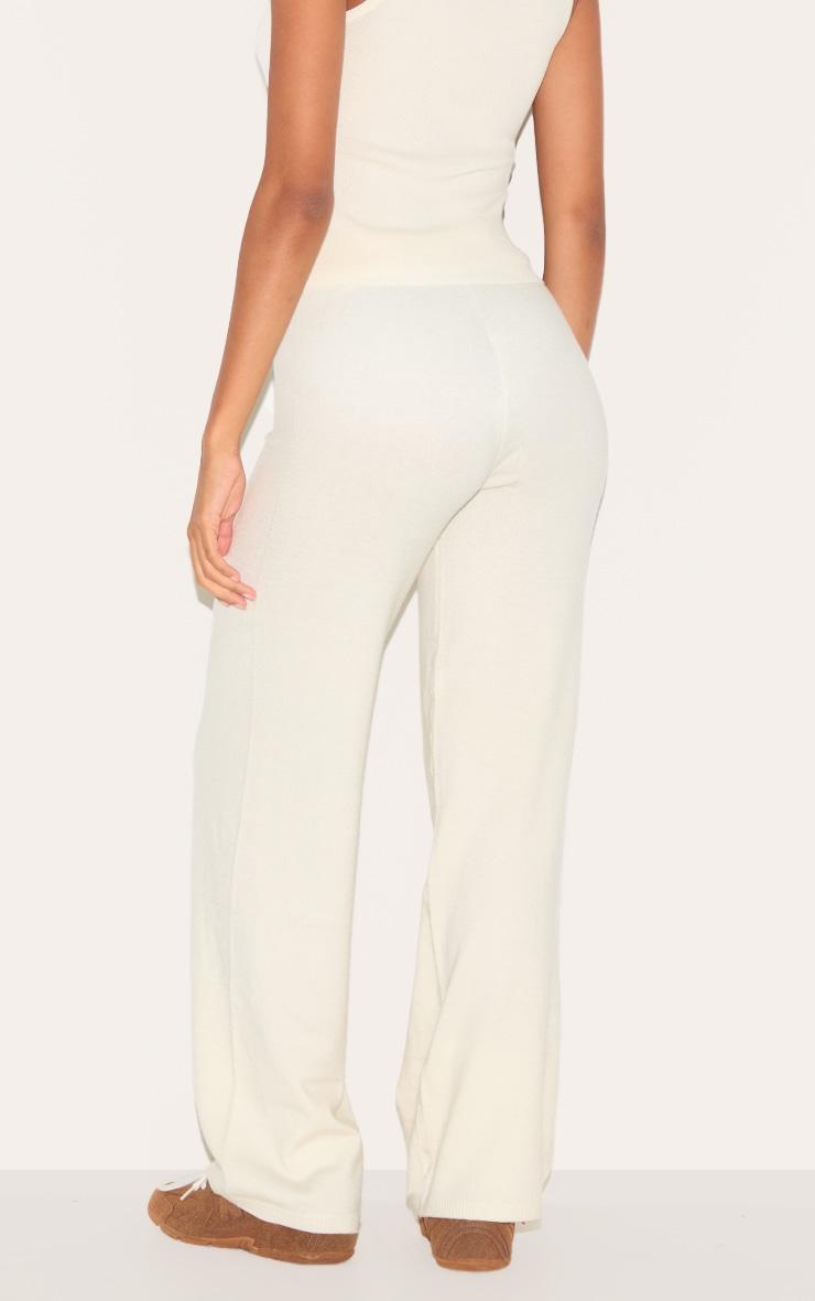 Cream Knit Wide Leg Pants Product Image