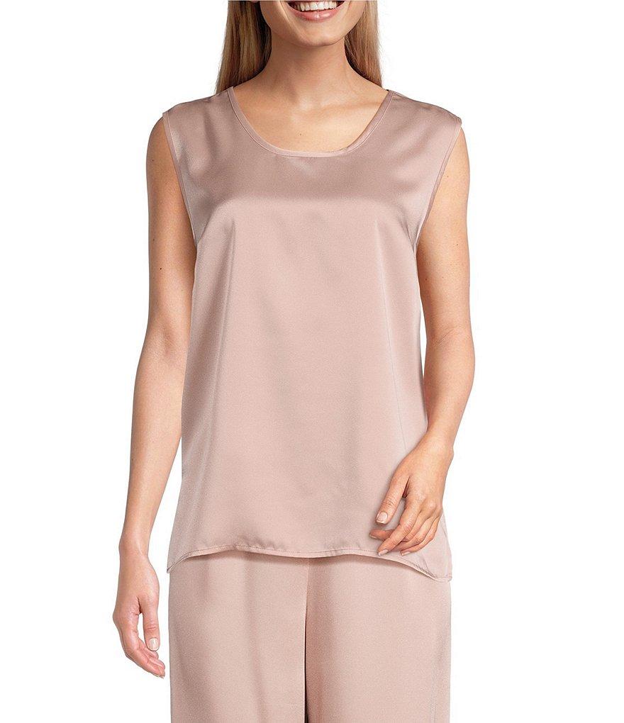 Caroline Rose Soft Satin Scoop Neck Sleeveless Long Coordinating Tank Top Product Image
