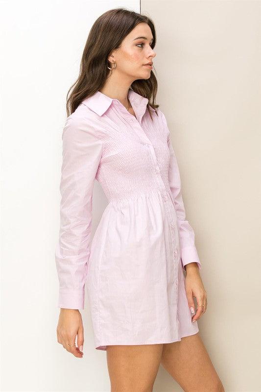 Lilac Smocked Button Up Mini Dress Product Image