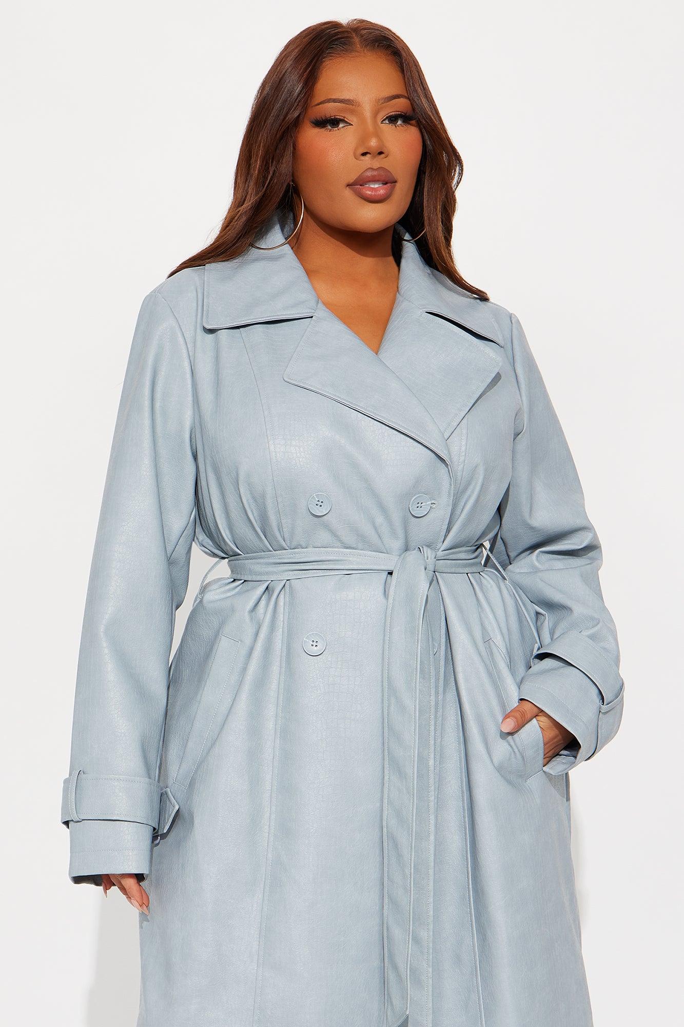 Holland Croc Embossed Trench Coat - Grey/Blue Female Product Image