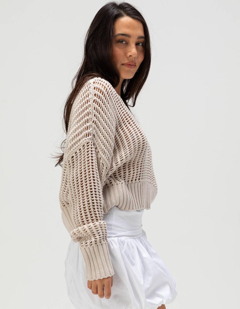 RSQ Womens Box Stitch V-Neck Sweater - OATMEAL Product Image