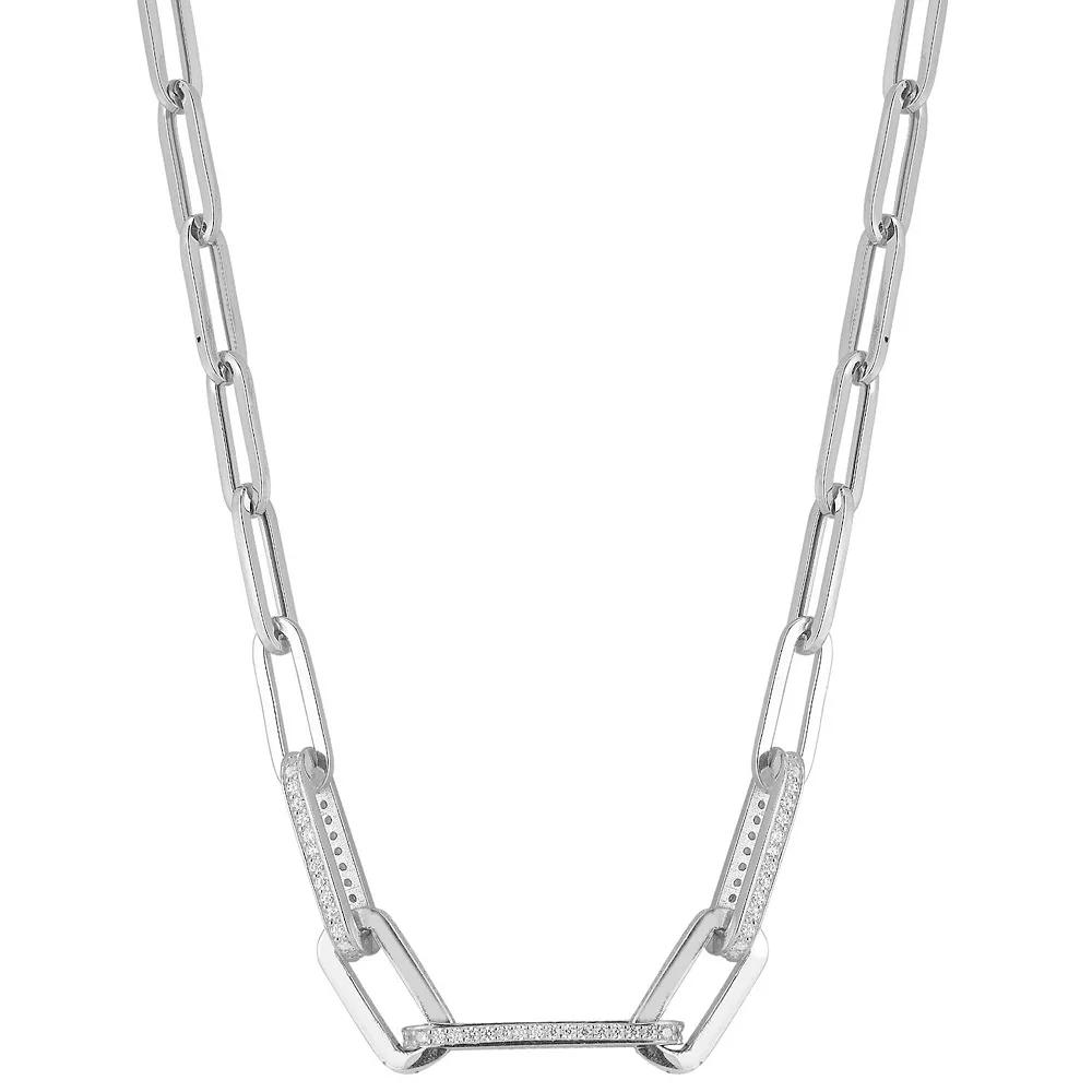 Sunkissed Sterling 14k Gold Over Silver Cubic Zirconia Link Chain Necklace, Women's, Size: 18", Silver Tone Product Image