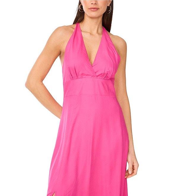 Vince Camuto Woven Halter Neck Sleeveless Beaded Maxi Dress Product Image