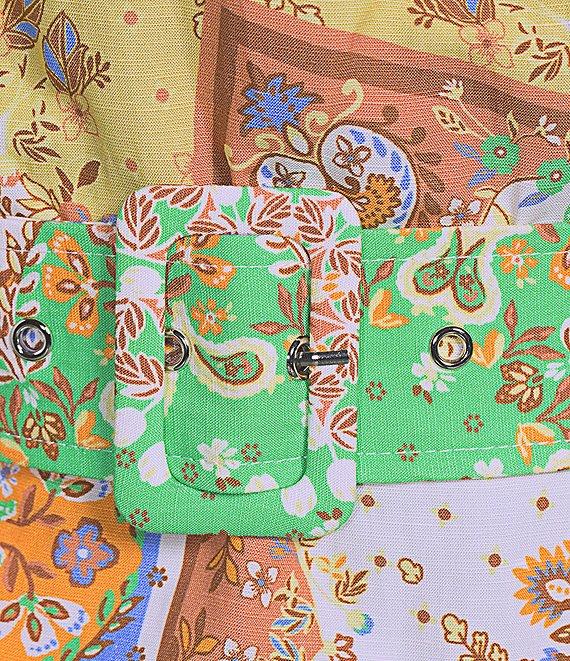 Current Air Patchwork Linen Blend Square Neck Sleeveless Belted Dress Product Image