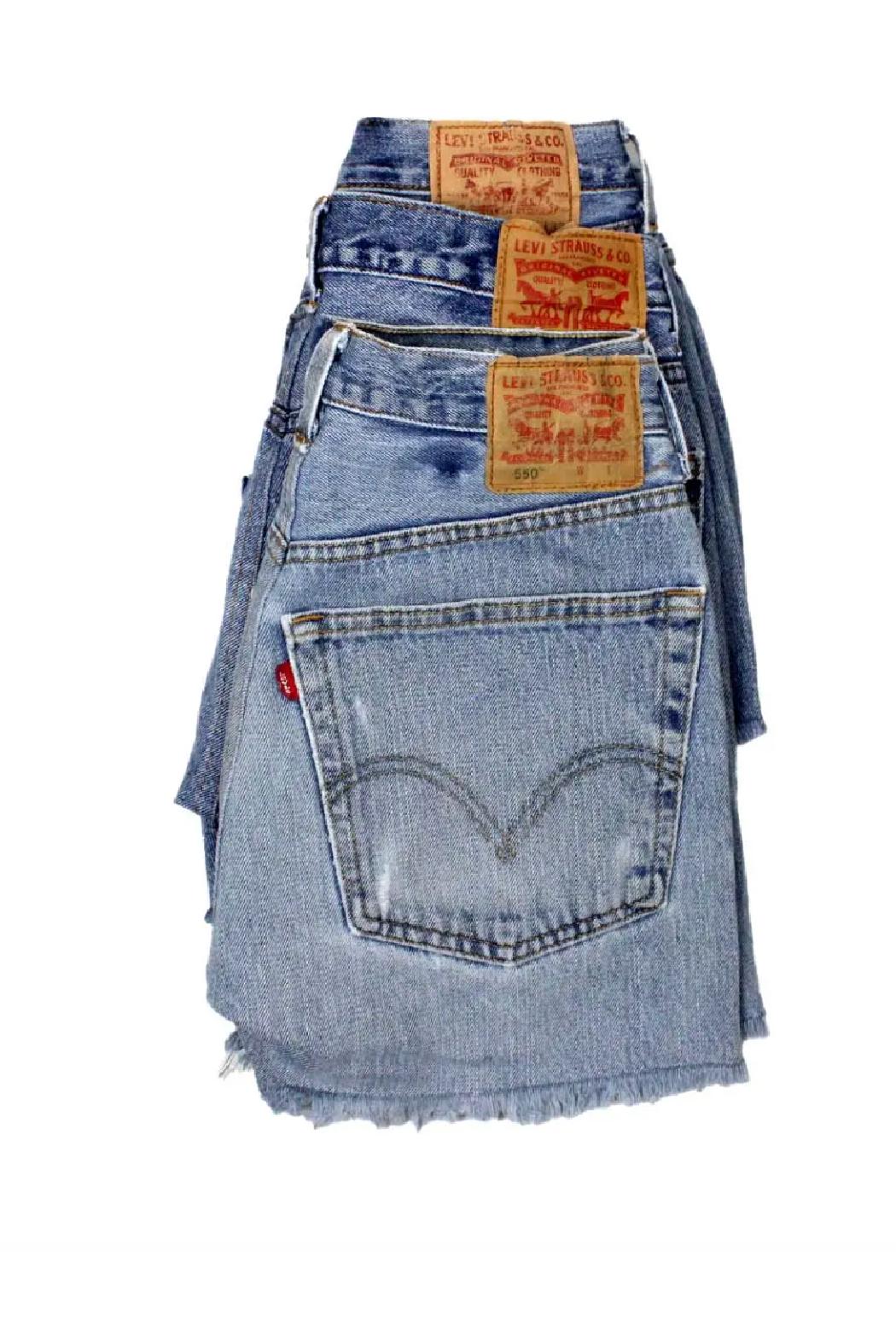 Mid-Rise Upcycled Denim Straight-Cut Shorts Product Image
