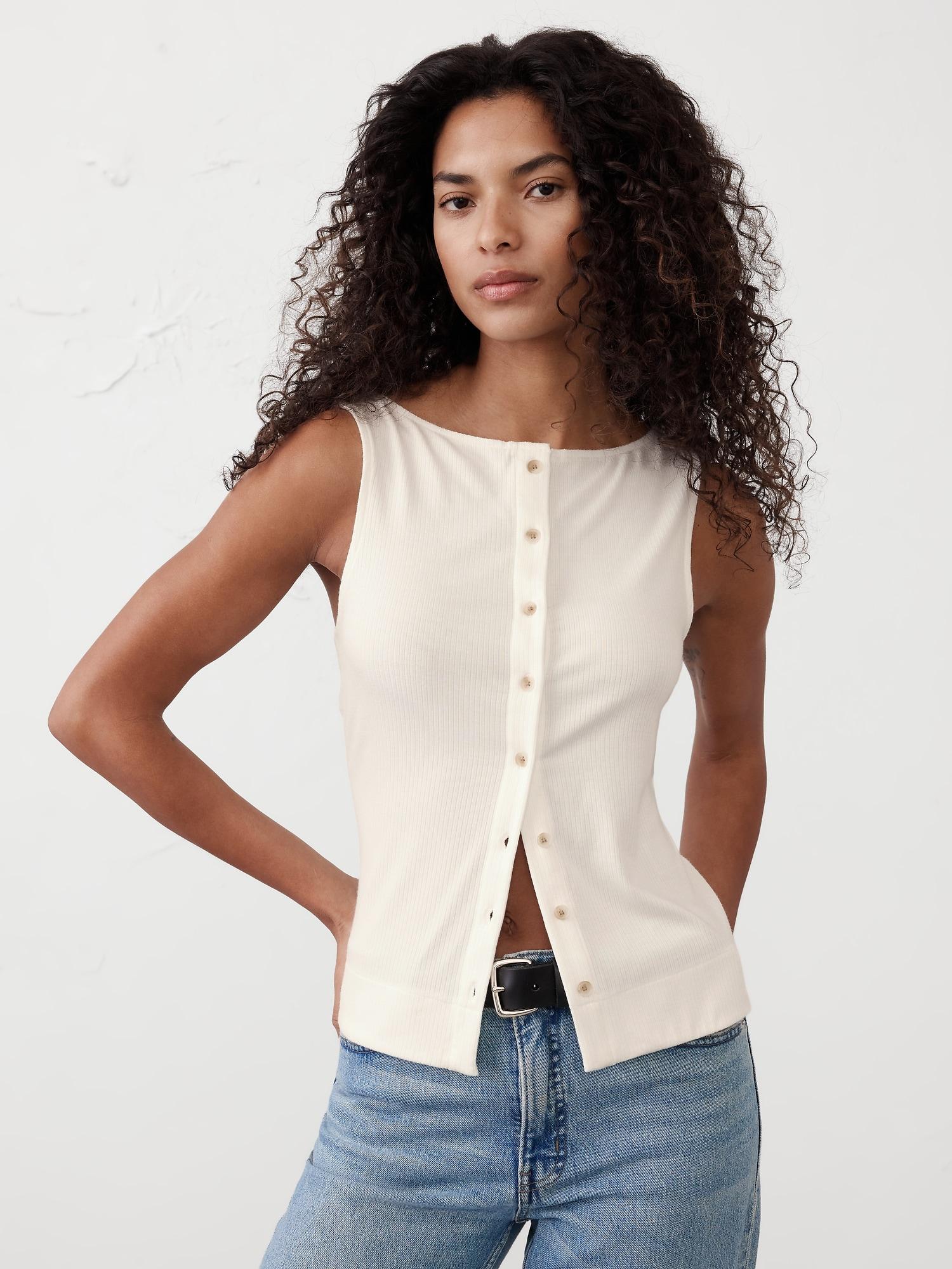 Ribbed Button-Up Tank Product Image