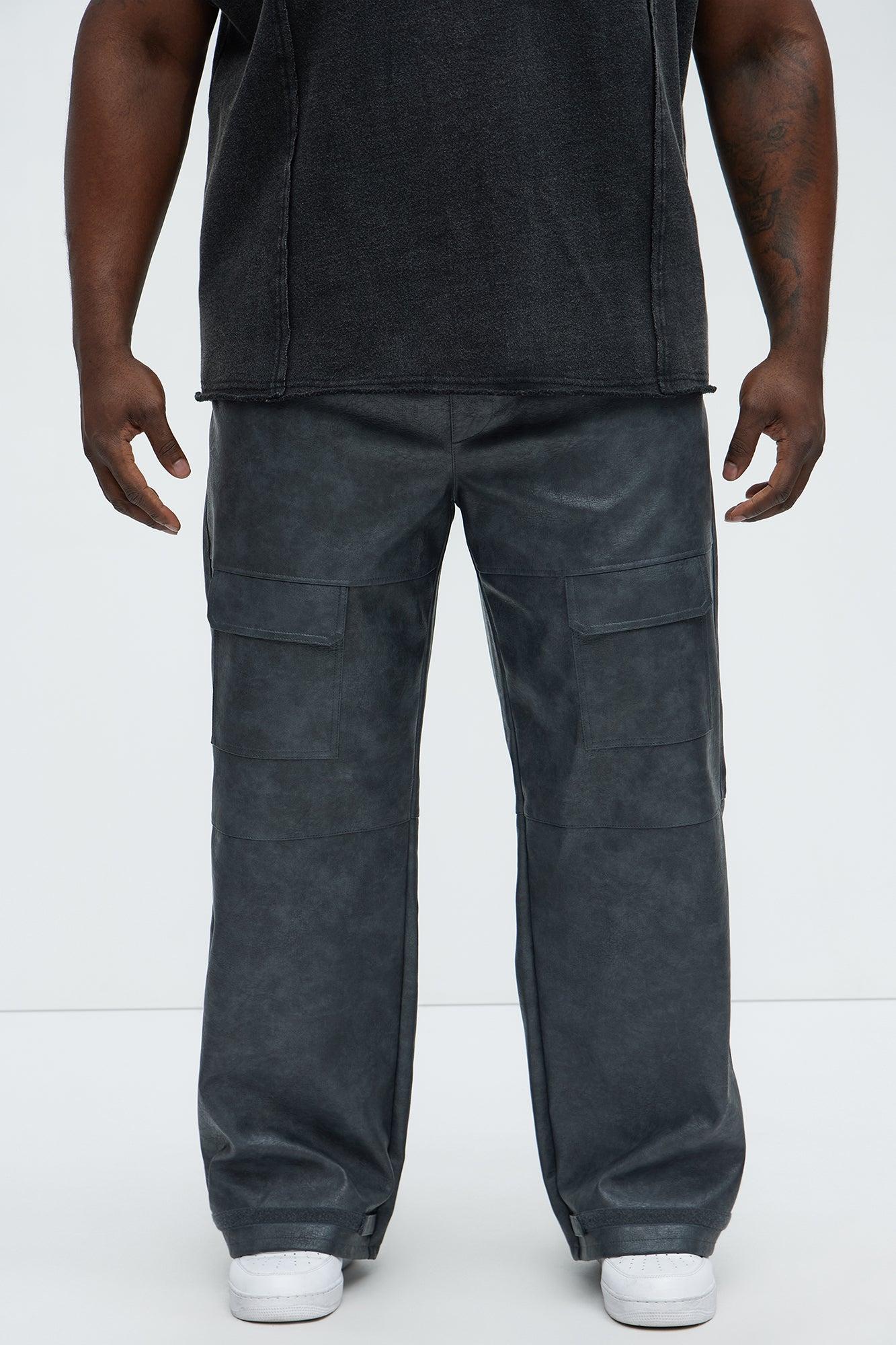 Baggy Pleather Cargo Pants - Black Product Image