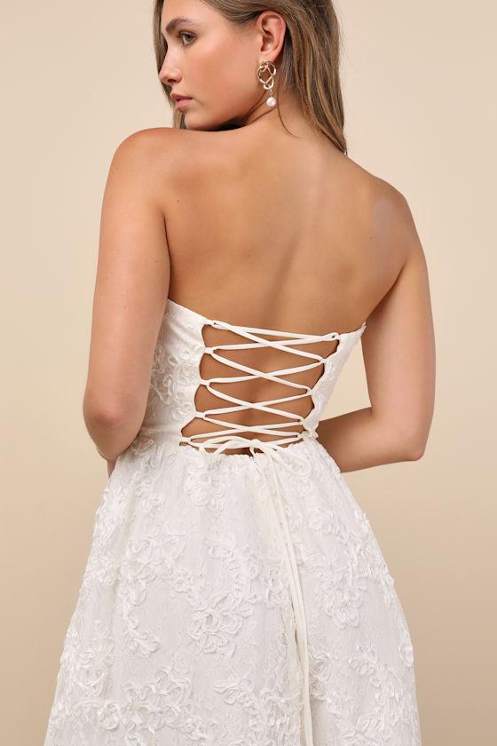 Galena Ivory Lace Applique Strapless Midi Dress Product Image