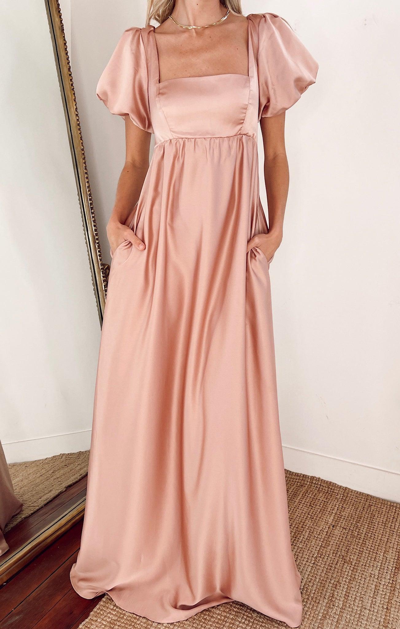 Nora Maxi Dress ~ Rose Gold Luxe Satin Product Image