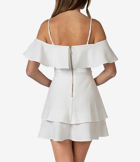 B. Darlin Off-The-Shoulder Popover Double Hem Skater Dress Product Image