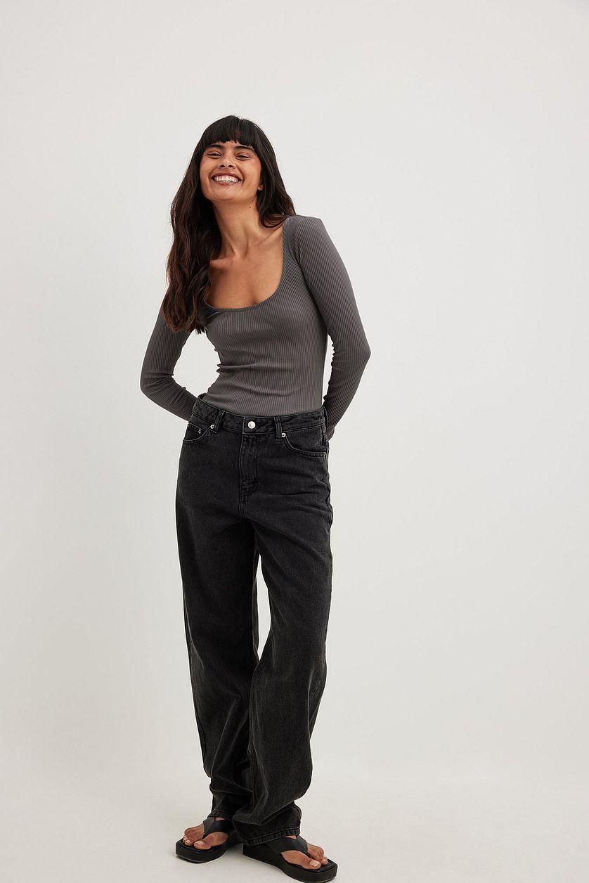 Scoop Neck Ribbed Top Brown Product Image