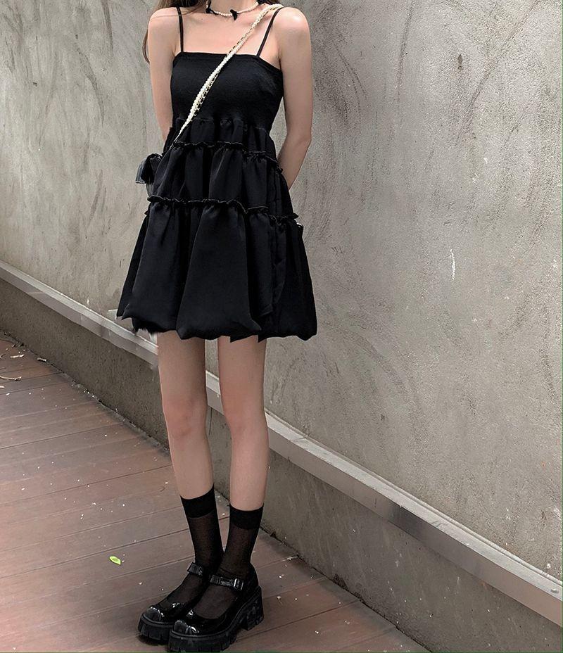 Spaghetti Strap Plain Mini A-line Dress Product Image