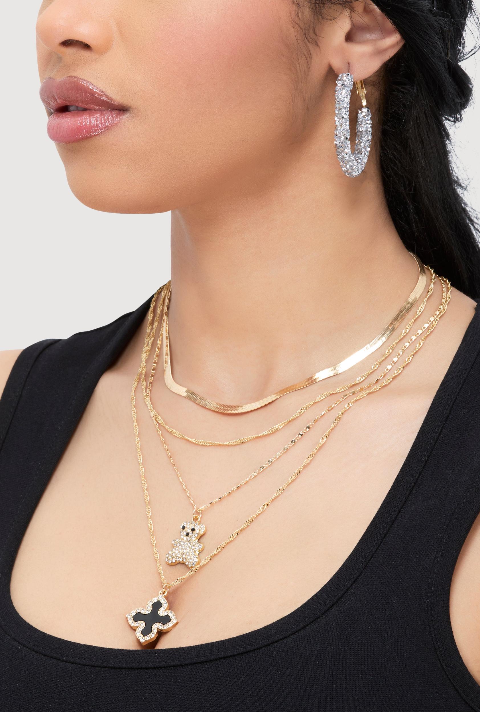 Metallic Love Necklace and Earrings Set Unisex Product Image