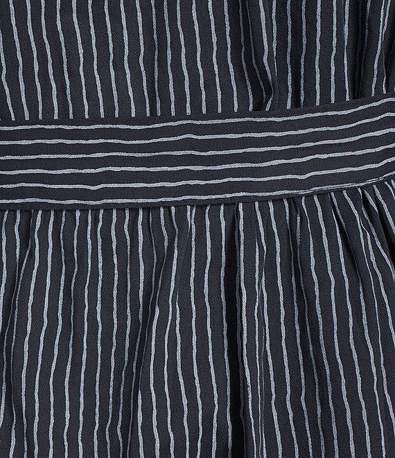 M Made in Italy Pinstriped Stretch Poplin Notch Collar Short Sleeve Self-Belt Midi Shirtdress Product Image