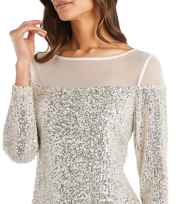 R & M Richards Allover Sequin Illusion Neck Sheath Dress Product Image