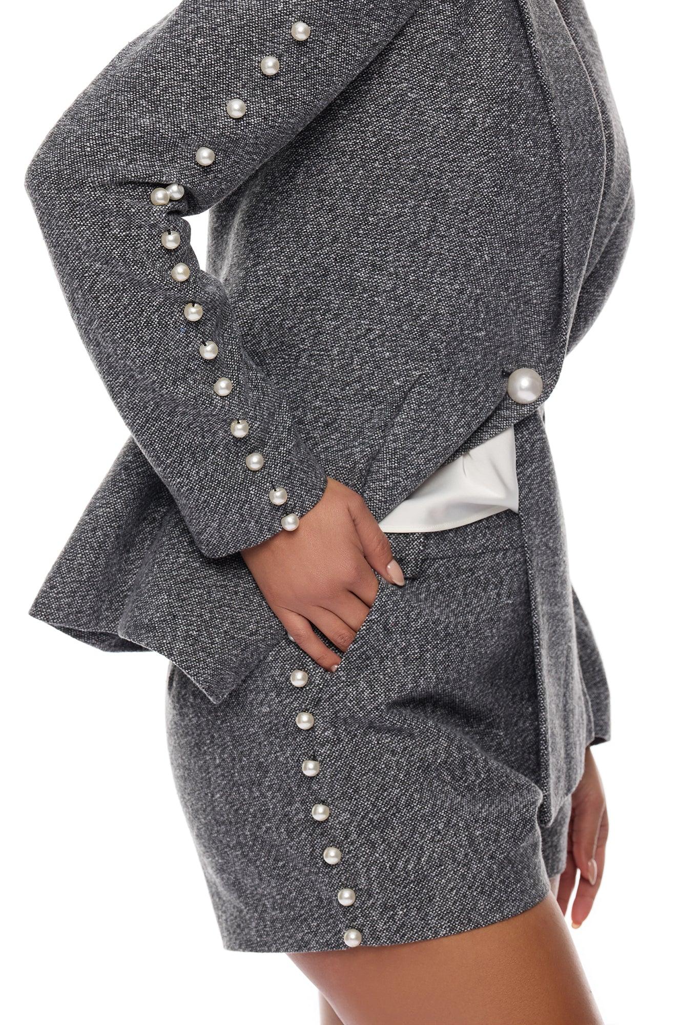 Monet Pearl Blazer Short Set - Charcoal Female Product Image