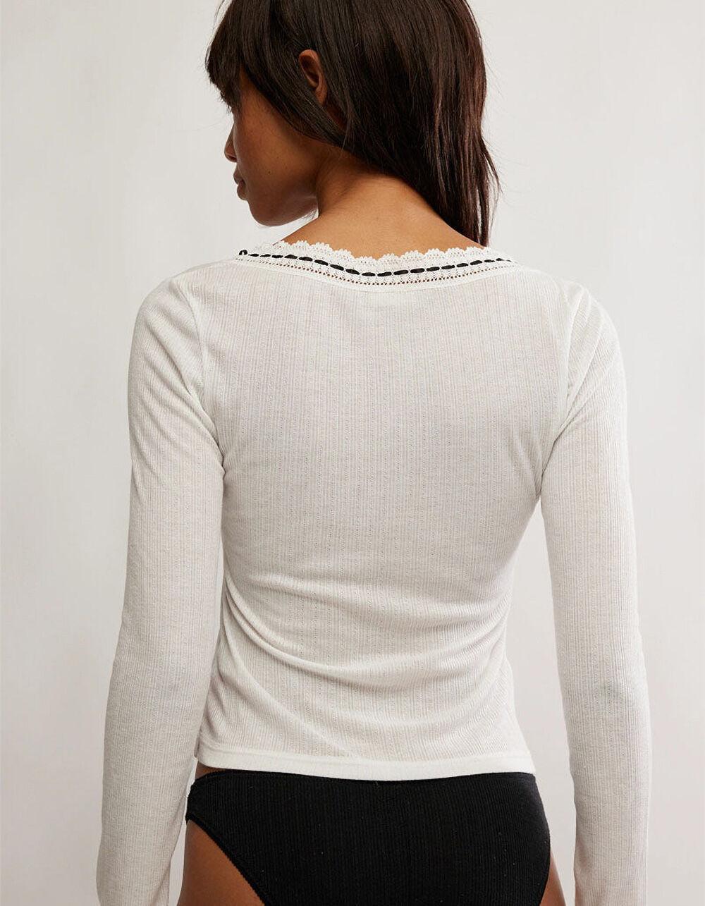 FREE PEOPLE Only You Womens Long Sleeve V-Neck Top - IVORY Product Image