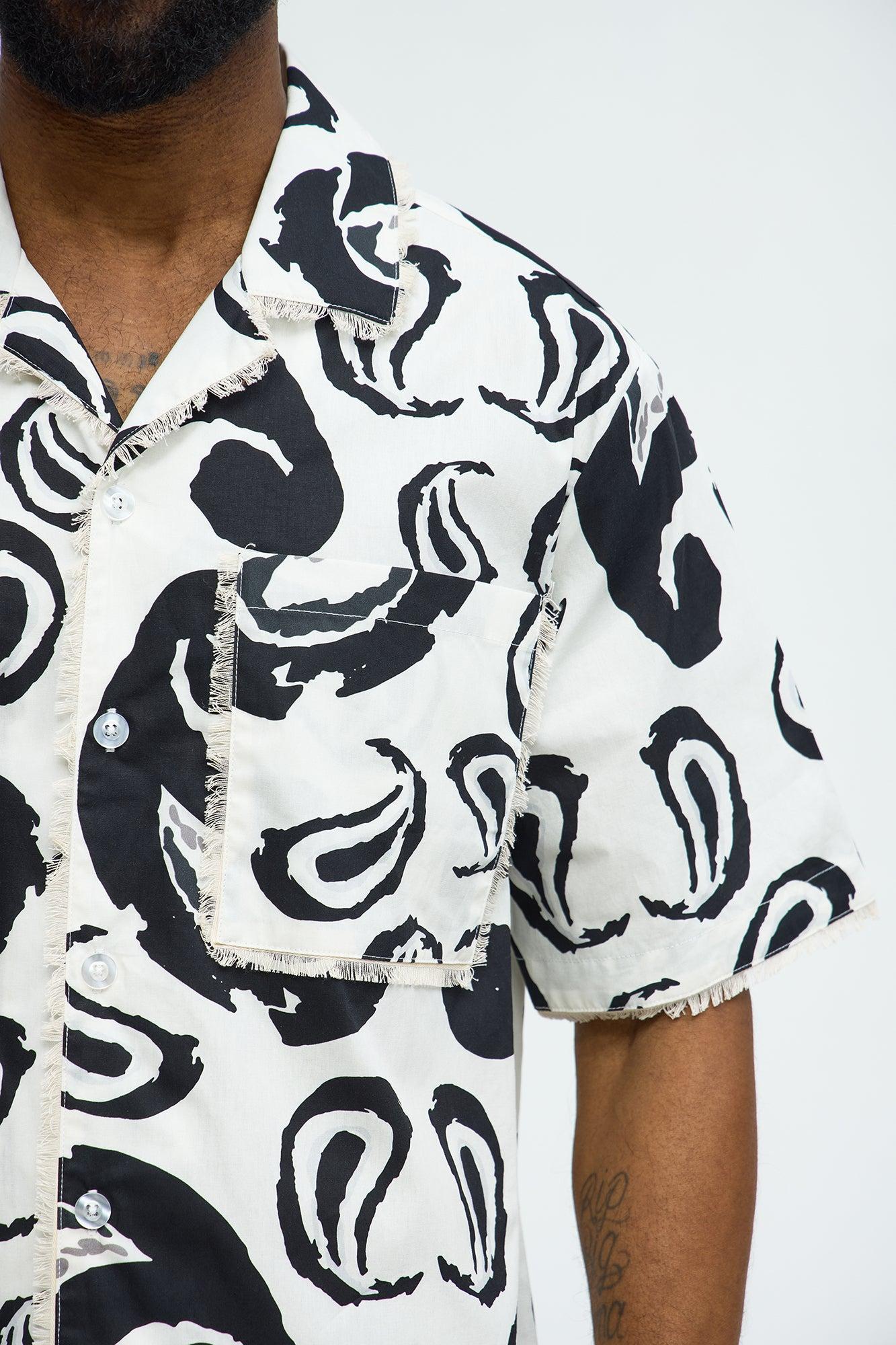 Paisley Print Frayed Shirt - White/combo Product Image