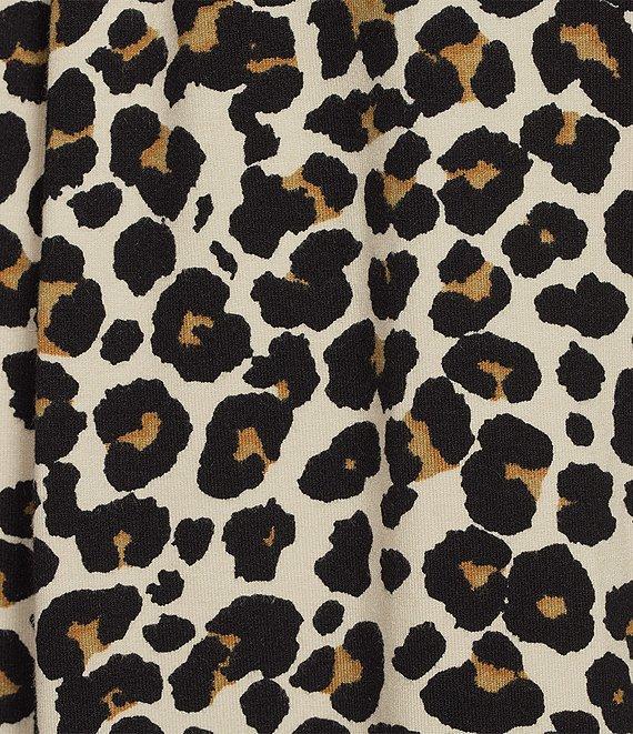 Intro Knit Jersey Animal Print 3/4 Sleeve Pleated Neck Tee Product Image