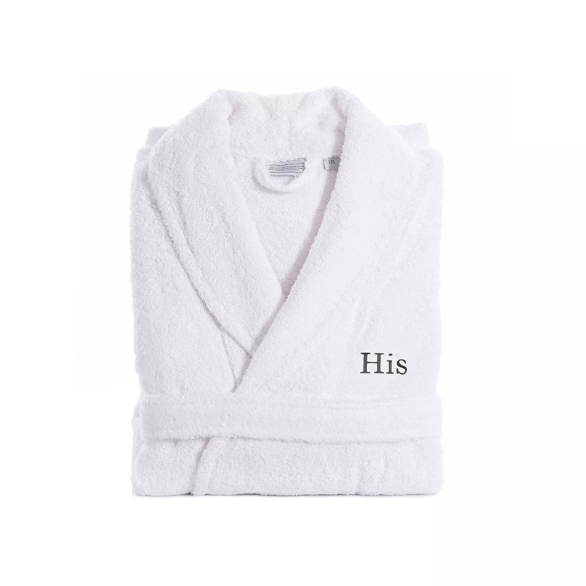 Men's Linum Home Textiles Turkish Cotton Embroidered ''His'' Terry Bathrobe, Size: Large/XS, Blue Product Image