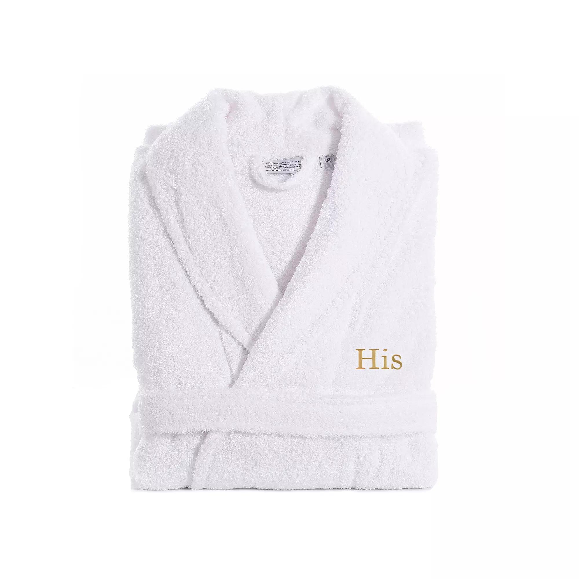 Men's Linum Home Textiles Turkish Cotton Embroidered ''His'' Terry Bathrobe, Size: Large/XS, Blue Product Image