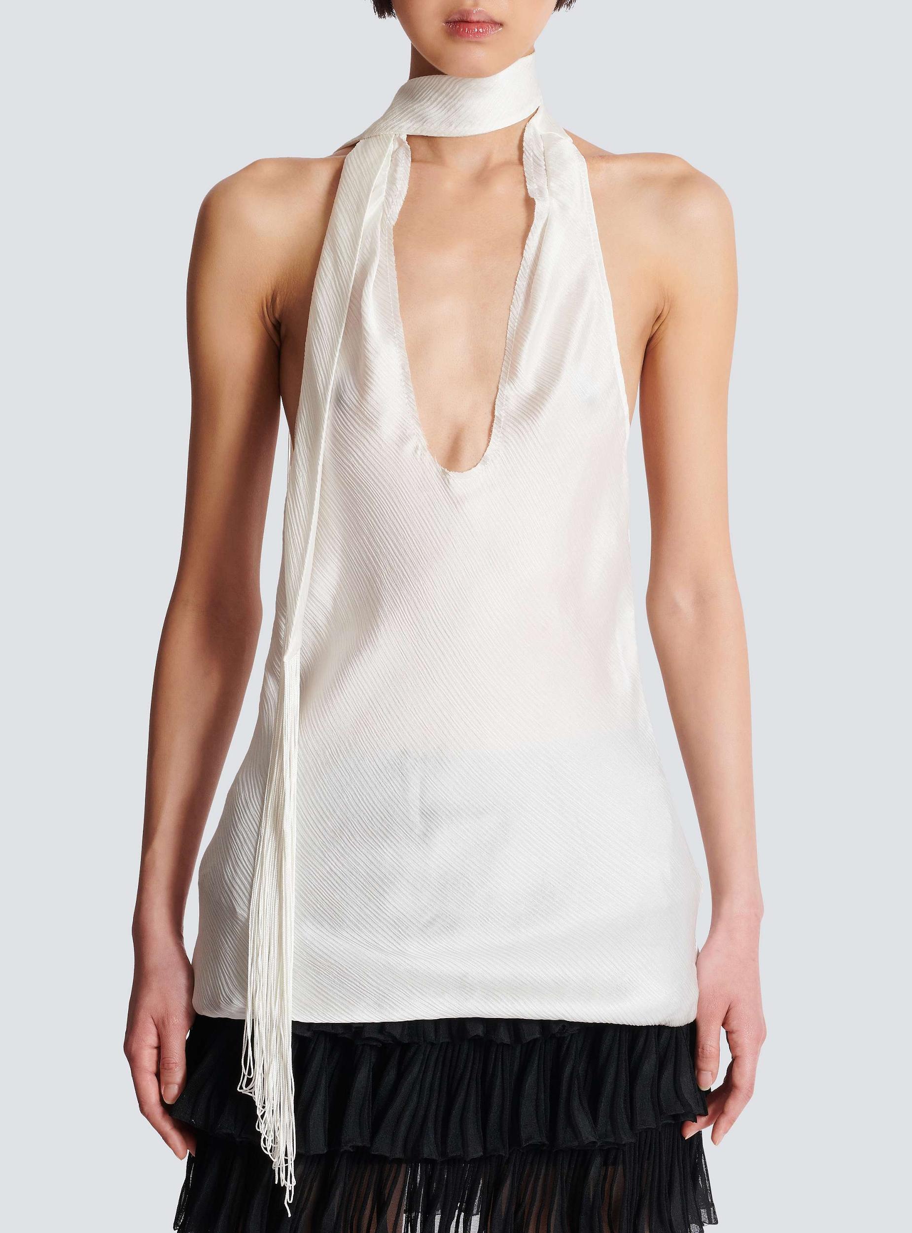 Backless fringed satin top Product Image