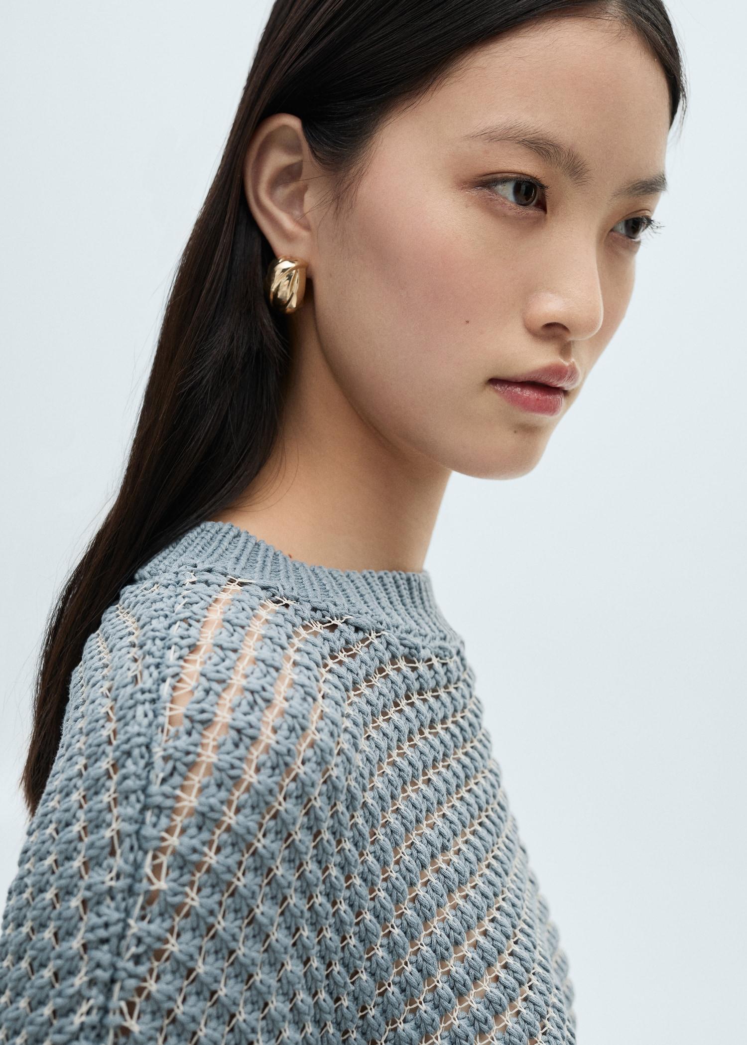 Oversized openwork knitted sweater - Women | MANGO USA Product Image