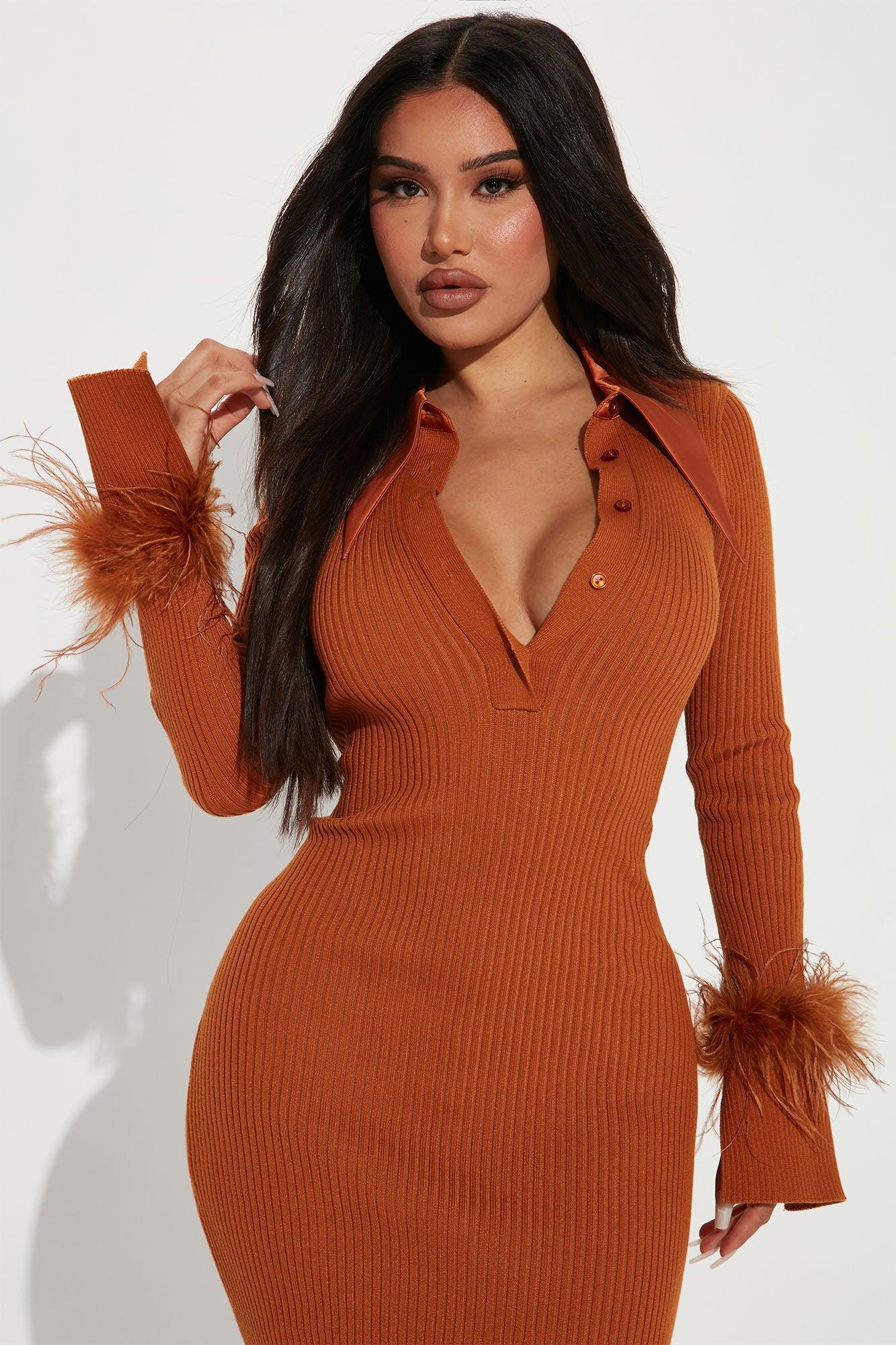 Raelynn Sweater Midi Dress - Rust Product Image
