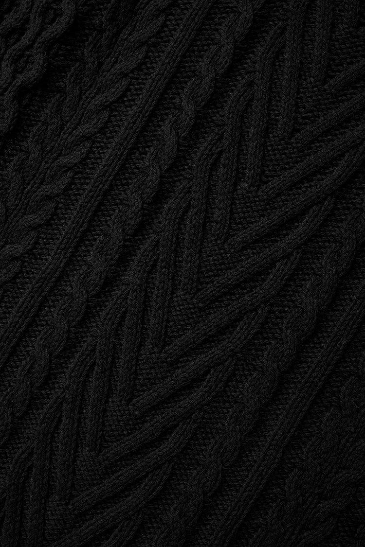 Cable Knit Crew Neck Sweater - Black Product Image