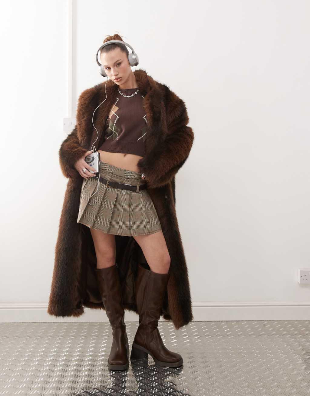 Guess Originals argyle knit sweater in brown Product Image