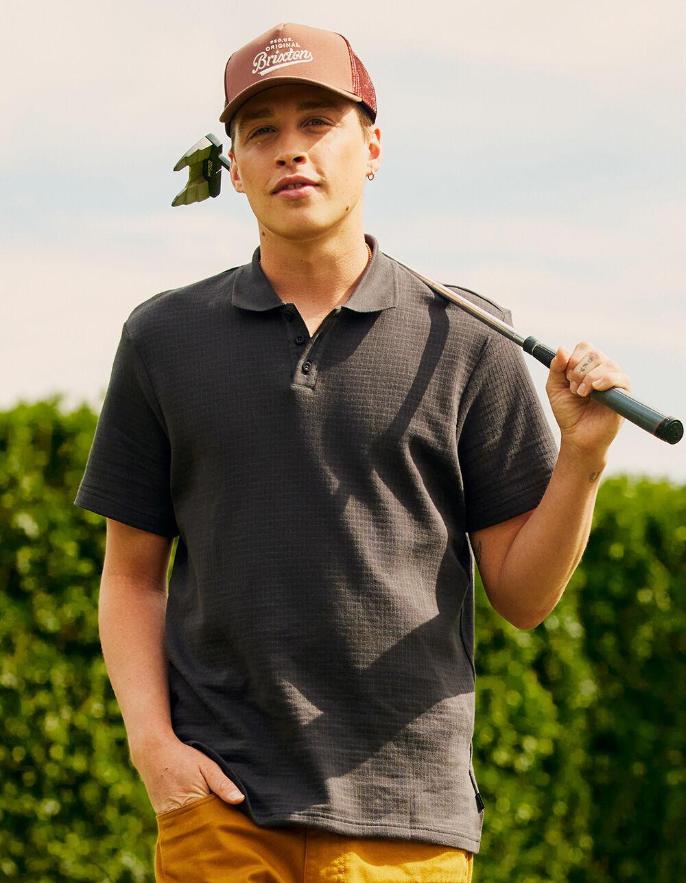 BRIXTON Waffle Mens Polo Shirt - WASHED BLACK Product Image