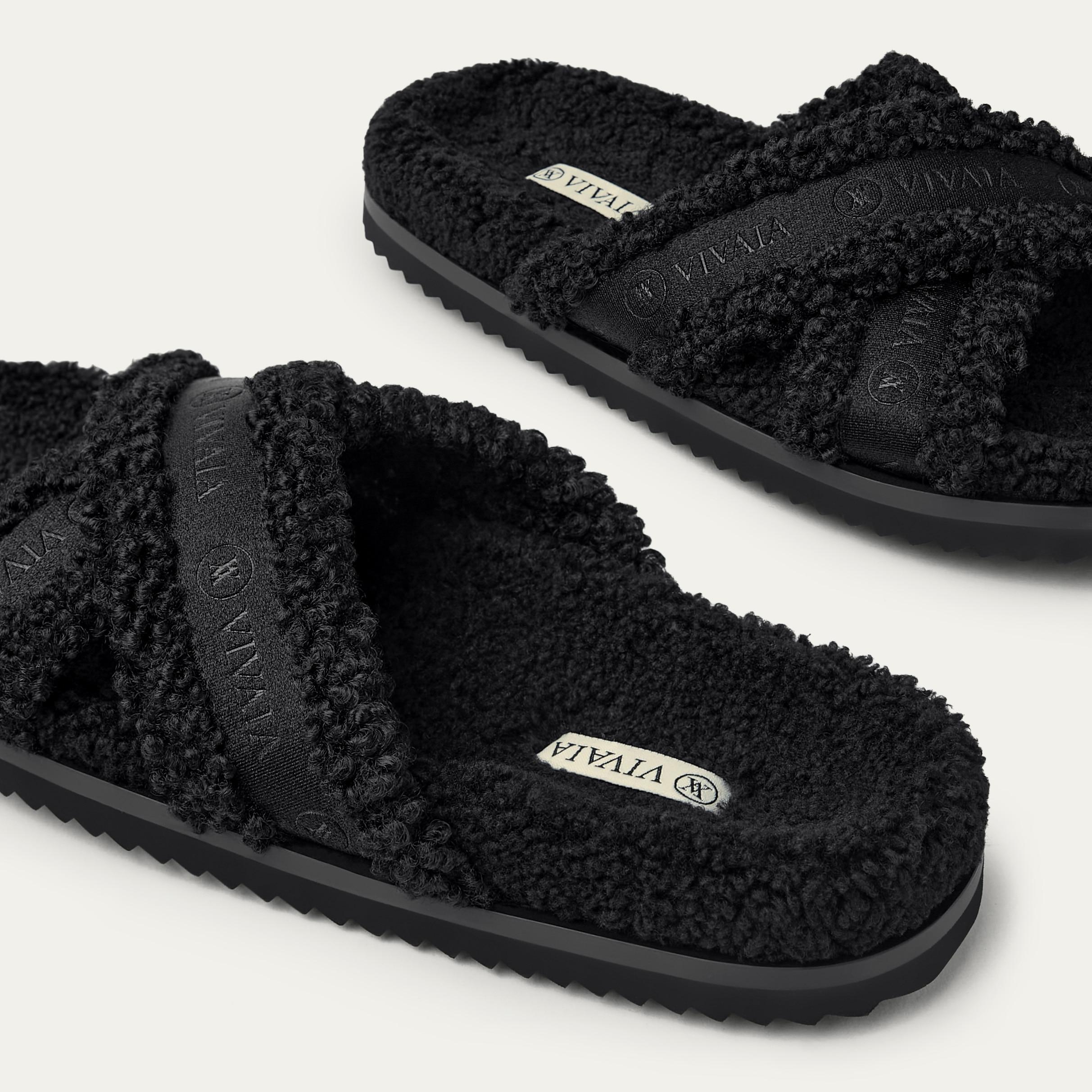 Furry Criss-Cross Strap Slippers (Hannah) Product Image