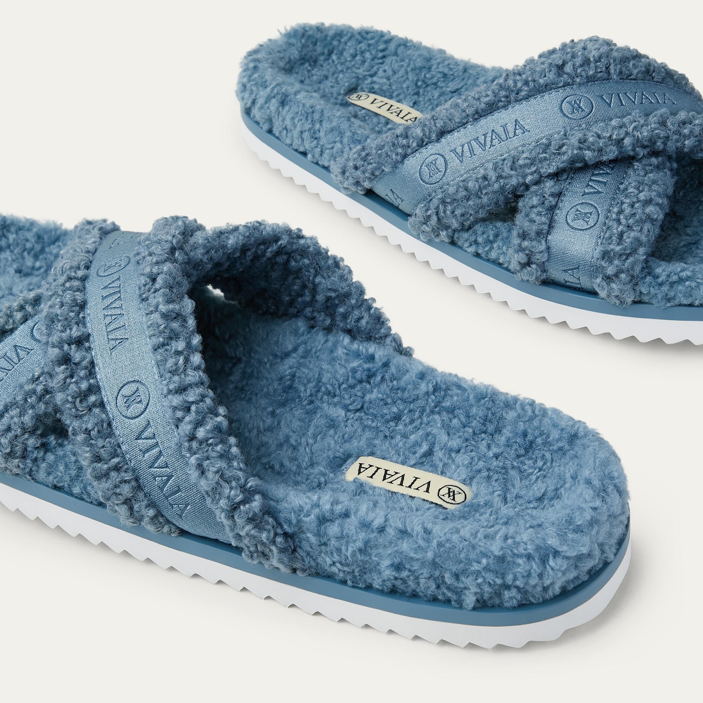 Furry Criss-Cross Strap Slippers (Hannah) Product Image