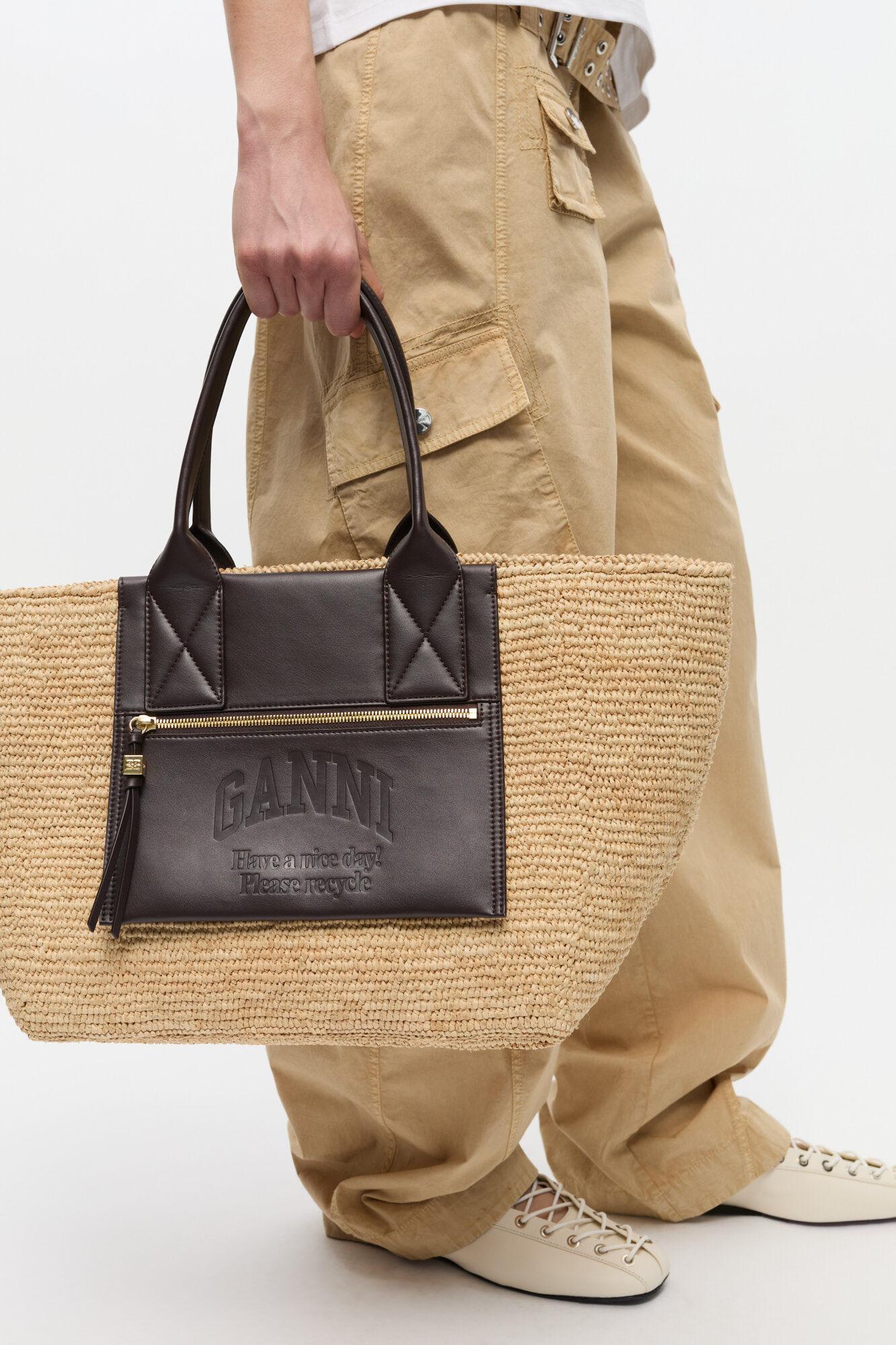 Brown Medium Raffia Tote Product Image