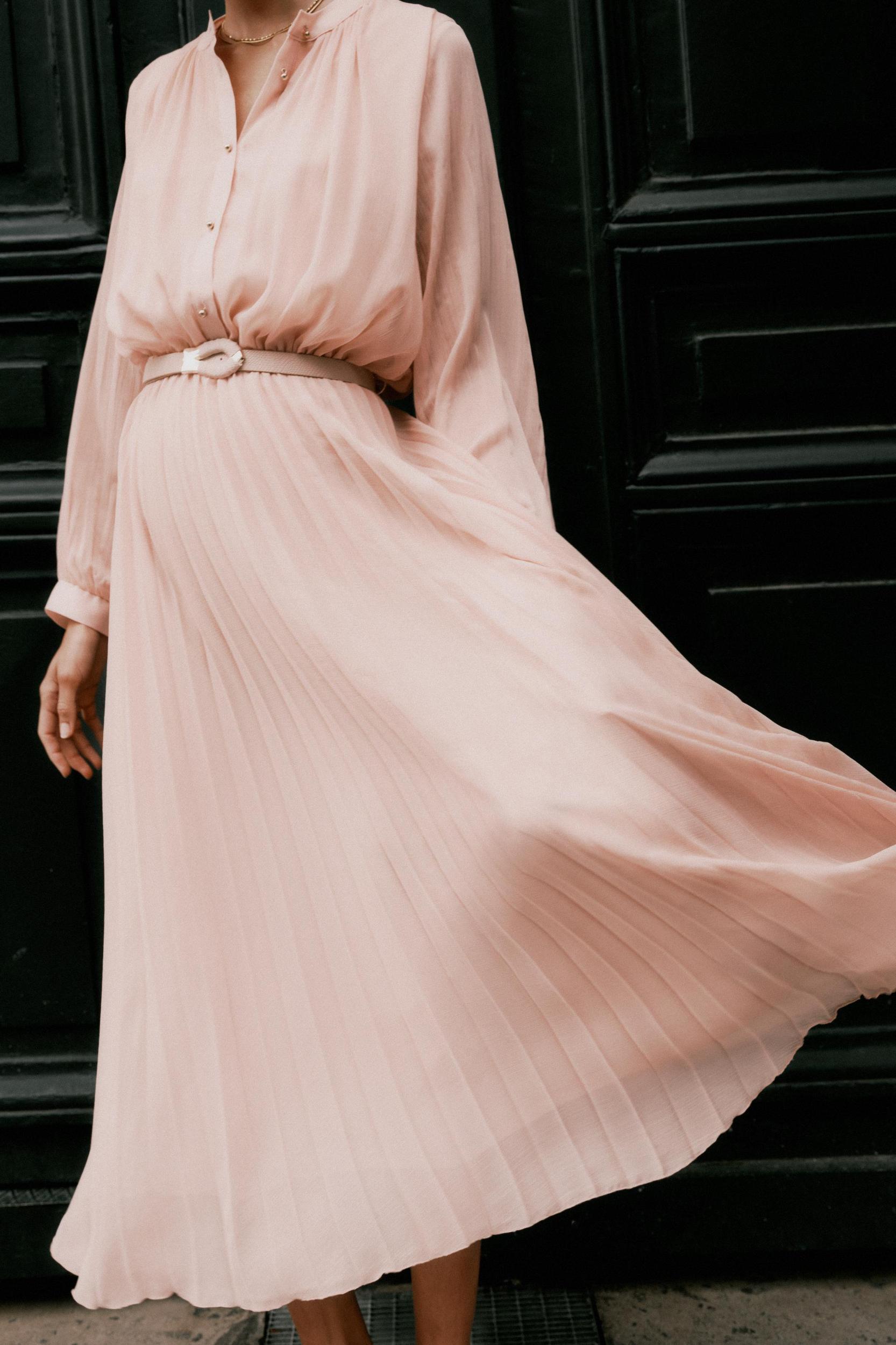 BELTED PLEATED MIDI DRESS Product Image