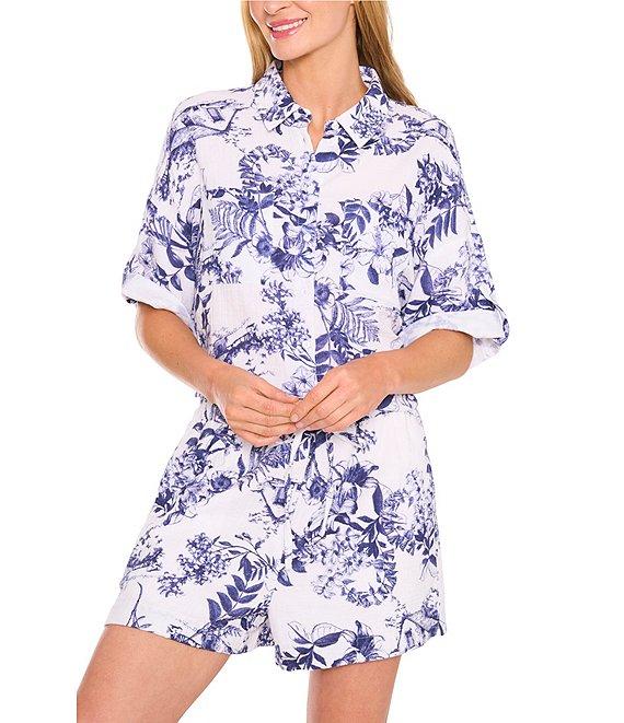 CeCe Coordinating Floral Print Drawstring Pull On Shorts Product Image