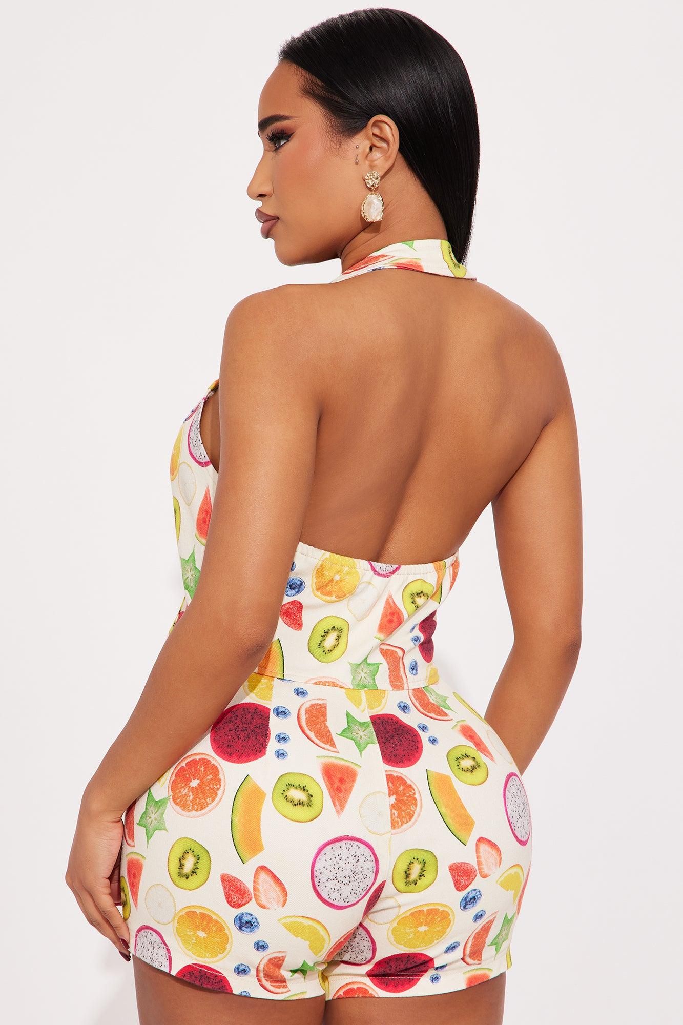 Summer Fruits Denim Romper - Multi Color Product Image