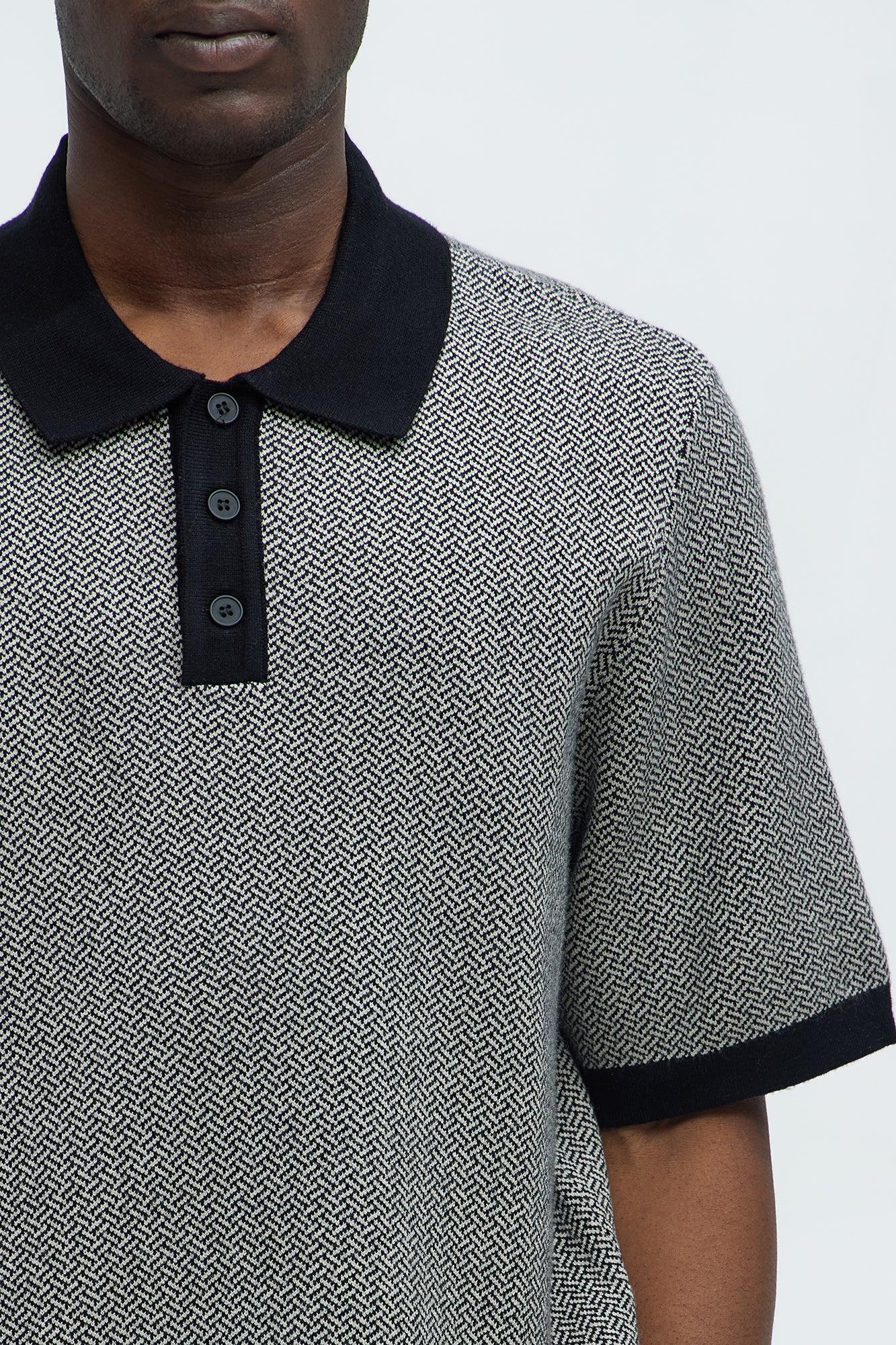 Harry Herringbone Button Down Sweater Polo - Black/combo Product Image