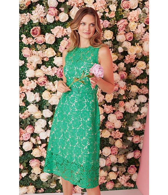 Adrianna Papell Lace Round Neck Sleeveless Knee Length A-Line Dress Product Image