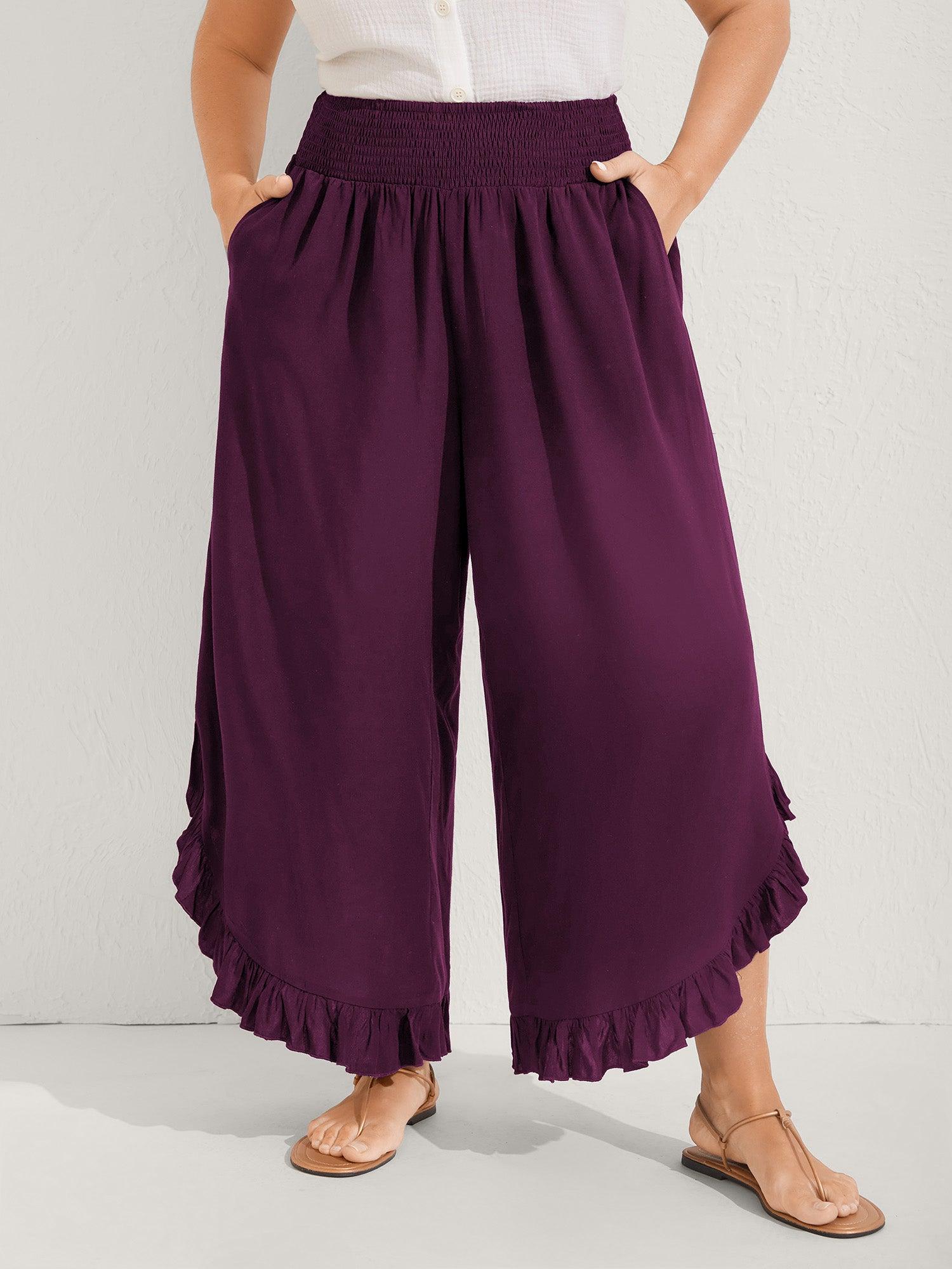Ruffled Curvy Hem Wide-Leg Pants Female Product Image