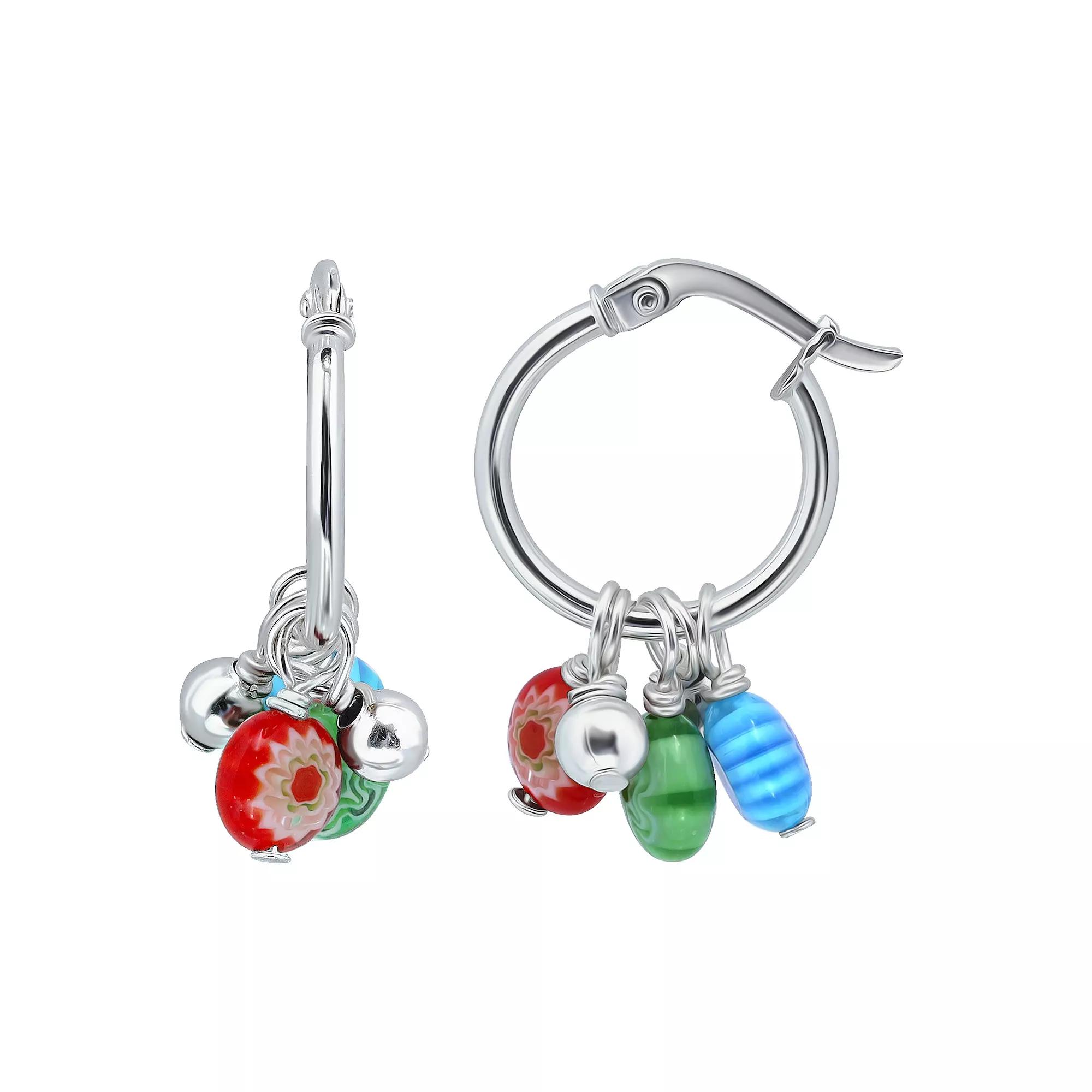 Aleure Precioso Sterling Silver Colored Glass Hoop Drop Earrings, Women's Product Image