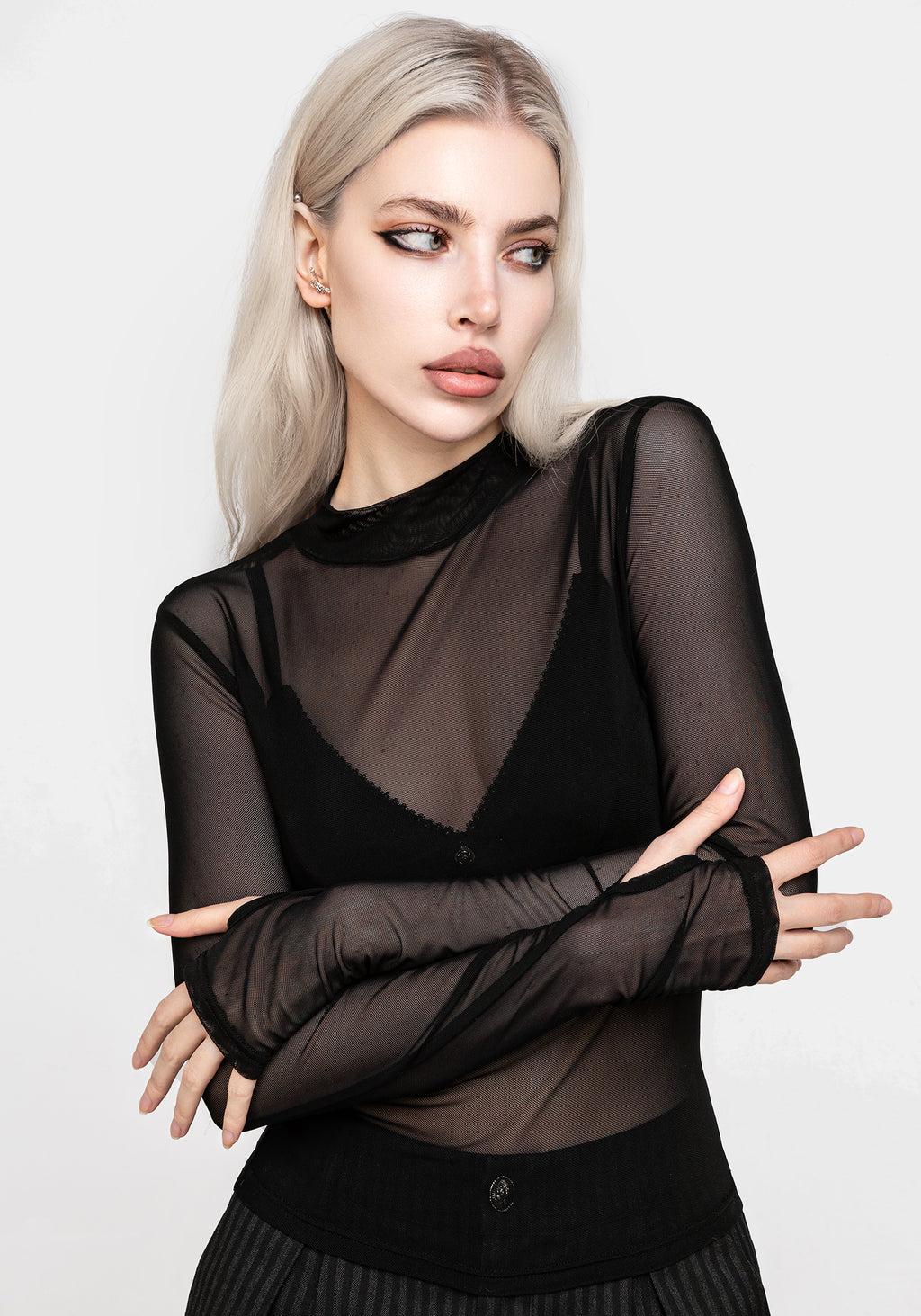 Necrosis High Neck Long Sleeve Mesh Top Product Image