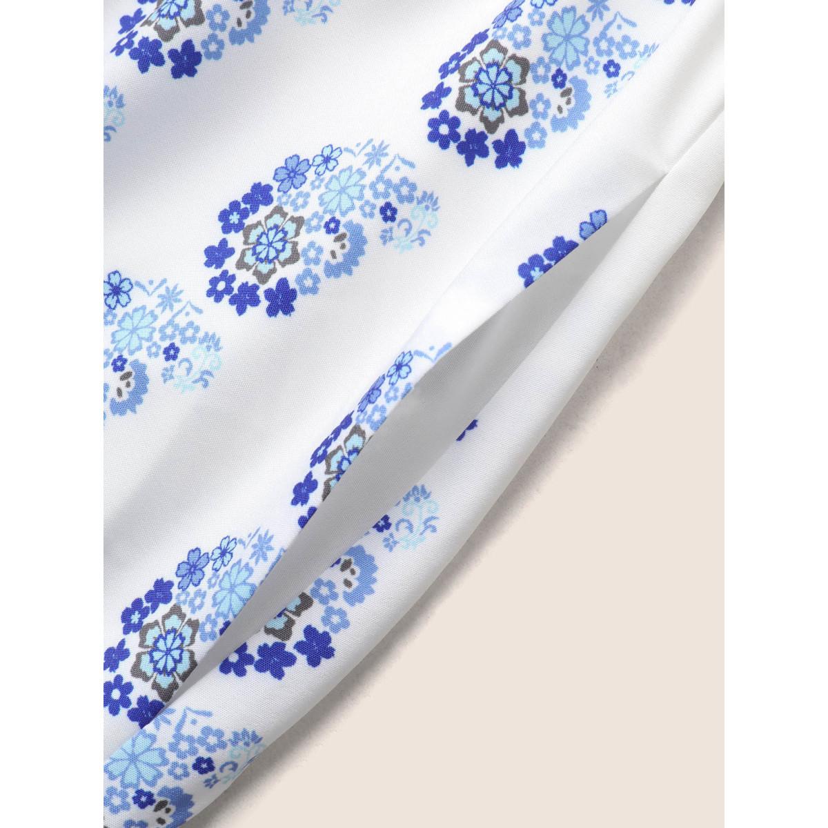 Plus Size Bandana Print Elastic Waist Gathered Sleeveless Dress Originalwhite Women Resort V-neck Sleeveless Curvy BloomChic 14-16/1X Product Image