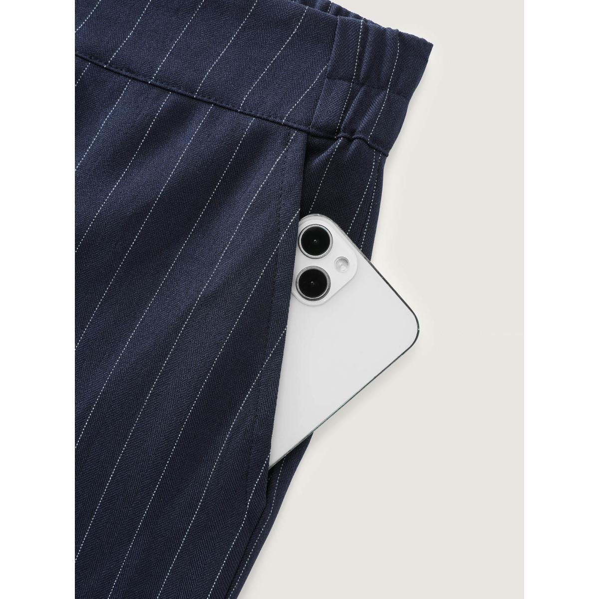 Plus Size Stretchy Waist Striped Straight-Leg Pants Women Indigo Office Straight Leg Mid Rise Office Pants BloomChic 18-20/2X Product Image