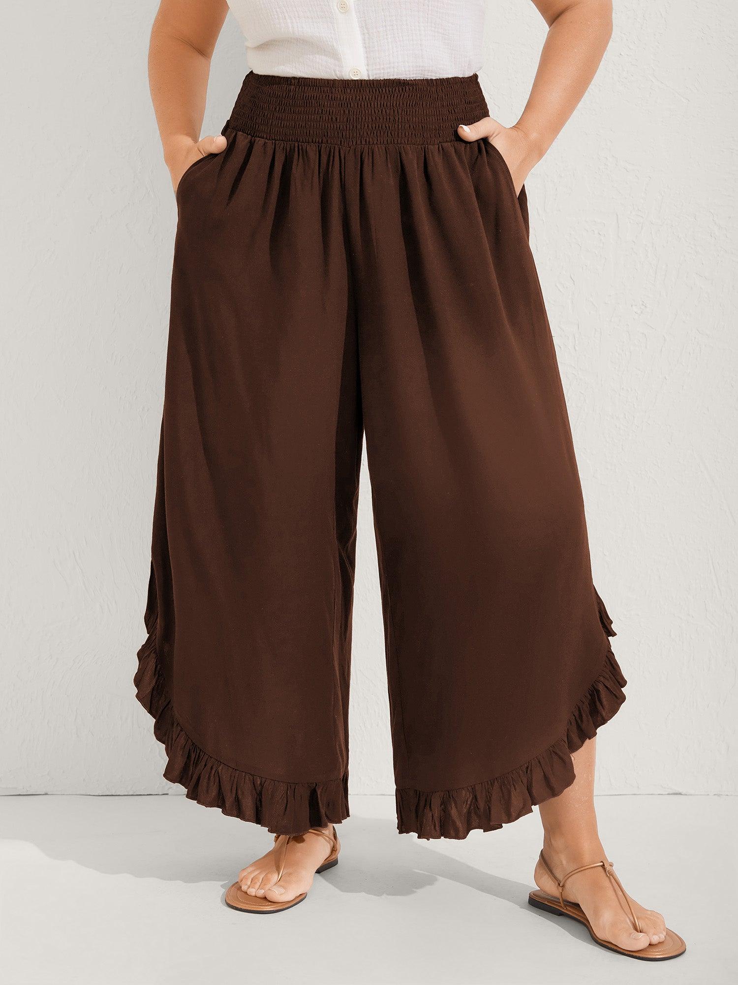 Ruffled Curvy Hem Wide-Leg Pants Female Product Image